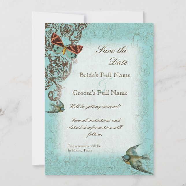 Botanica Wedding Save the Date Invite - Blue Green (Front)