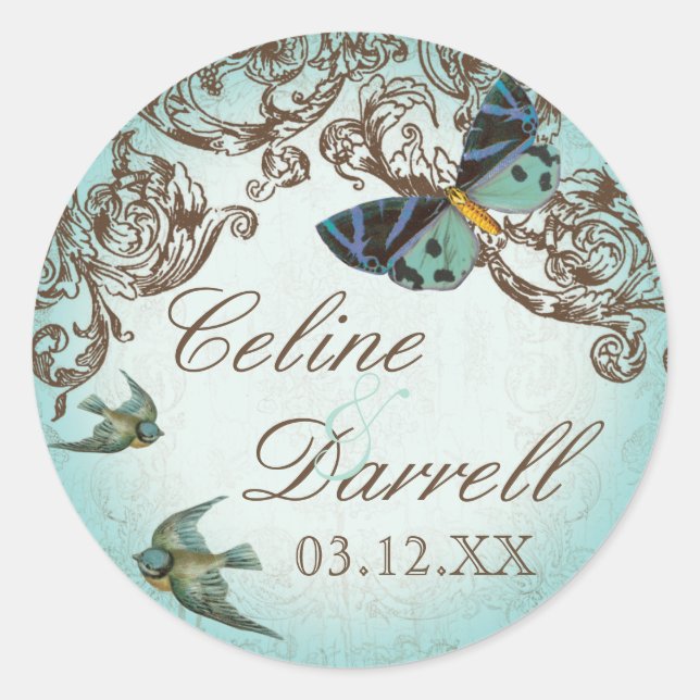 Botanica Wedding Sticker or Seal - Aqua Blue (Front)