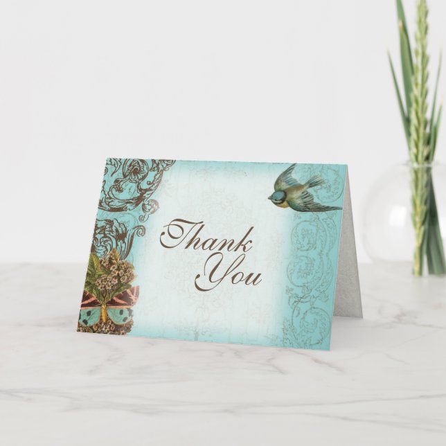 Botanica Wedding Thank You Note - Aqua Blue (Front)