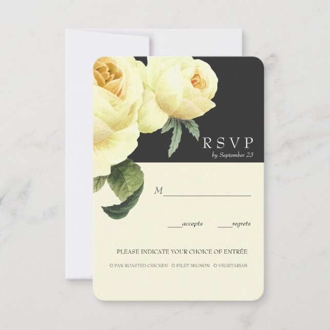 Botanica | Yellow Grey  Wedding RSVP meal option Invitation (Front)