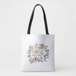 Botanical 2026 Typography with Flowering Vines Tote Bag