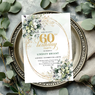 Botanical 60th Birthday Boho Green Invite