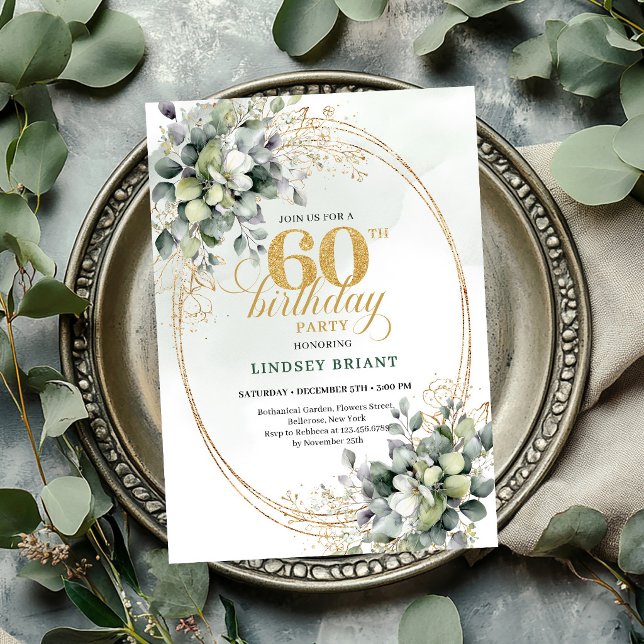 Botanical 60th Birthday Boho Green Invite (Botanical 60th Birthday Boho Green Invite

)