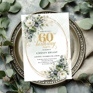 Botanical 60th Birthday Dusty Green Invite