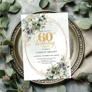 Botanical 60th Birthday Green And Gold Invite