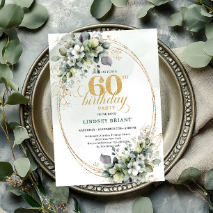 Botanical 60th Birthday Watercolor Leaf Invite