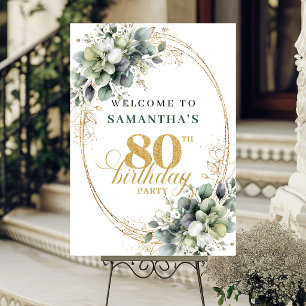 Botanical 80th Eucalyptus Gold Welcome Sign