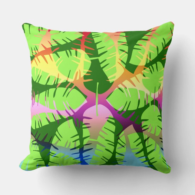BOTANICAL ABSTRACT BANANA LEAVES THROW PILLOW (Front)