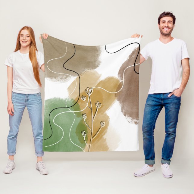 Botanical Abtract Earth Tone Fleece Blanket (In Situ)