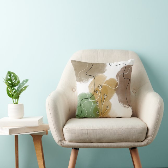 Botanical Abtract Earth Tone Throw Pillow (Chair)