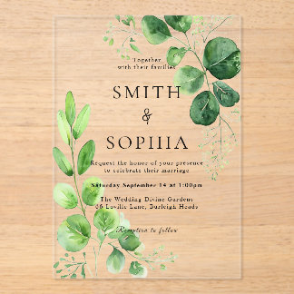 Botanical Acrylic Wedding Invitation with Greenery