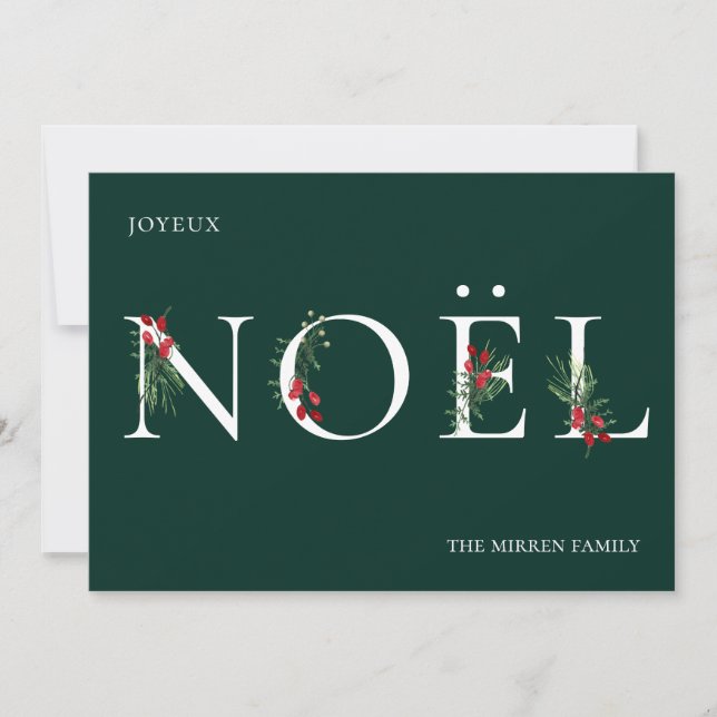Botanical Adorned NOEL Flat Holiday Card (Front)
