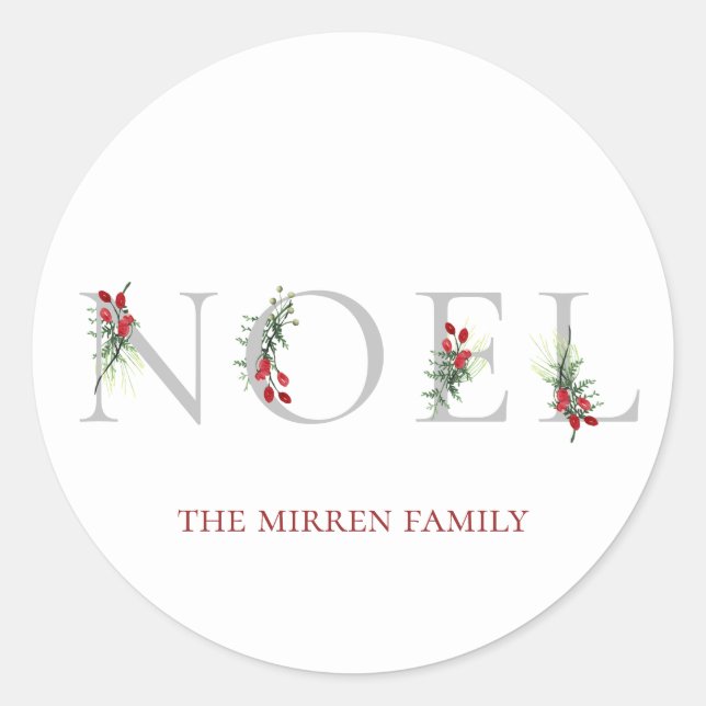 Botanical Adorned NOEL Personalized Sticker (Front)