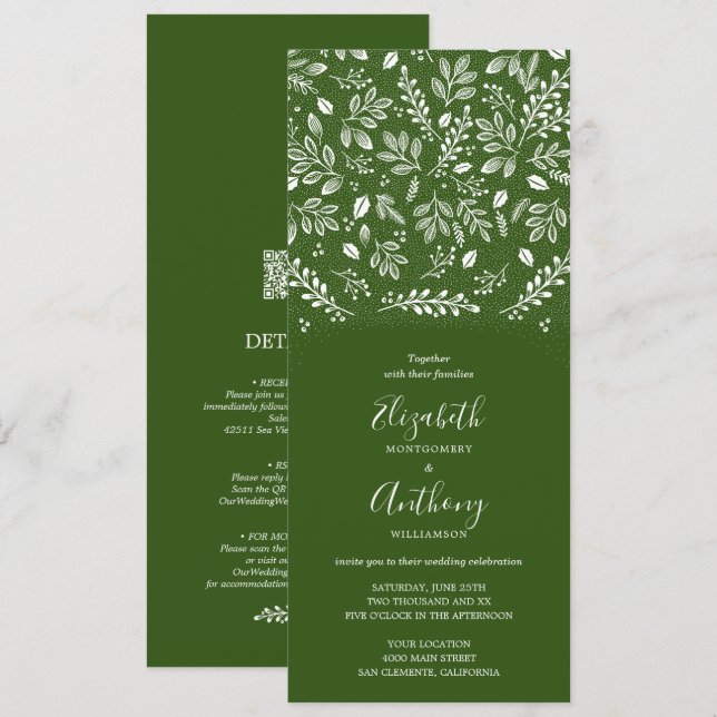 Botanical All In One Green Wedding Invitations (Front/Back)