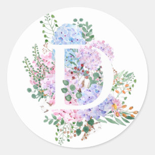 Botanical alphabet D hydrangea flowers Classic Round Sticker