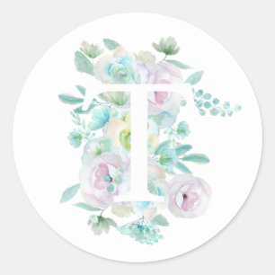 Botanical alphabet T green and purple flowers  Classic Round Sticker