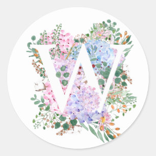Botanical alphabet W hydrangea flowers Classic Round Sticker