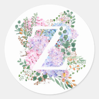 Botanical alphabet Z hydrangea flowers  Classic Round Sticker