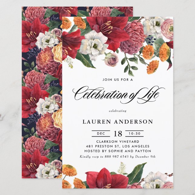 Botanical Amaryllis and Mums Celebration of Life (Front/Back)