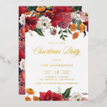 Botanical Amaryllis and Mums Christmas Party<br><div class="desc">Invite family and friends to your event with this customizable Christmas party invitation. It features watercolor amaryllis, roses, ranunculus, and chrysanthemums with a matching floral pattern. This botanical Christmas party invitation is perfect for any Christmas party theme. Personalize this gold foil Christmas party invitation by adding the names, date, time,...</div>
