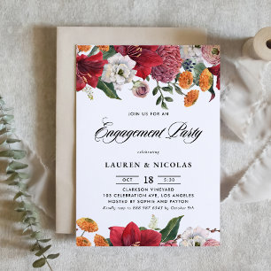 Botanical Amaryllis and Mums Engagement Party Invitation