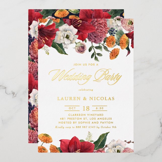 Botanical Amaryllis and Mums Wedding Party (Front/Back)