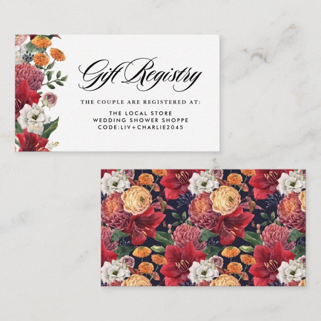 Botanical Amaryllis and Mums Wedding Registry Enclosure Card (Front/Back)