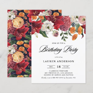Botanical Amaryllis Birthday Party Invitation