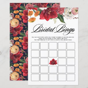 Botanical Amaryllis Bridal Shower Bingo Game Card