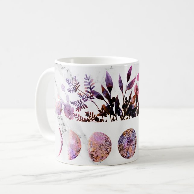 Botanical Amethyst Opal Moon Phases Coffee Mug (Front Left)