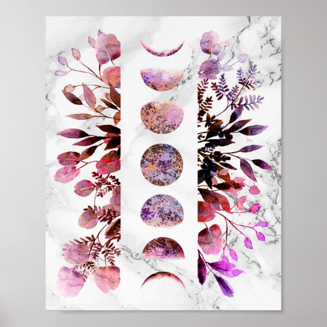 Botanical Amethyst Opal Moon Phases Poster (Front)