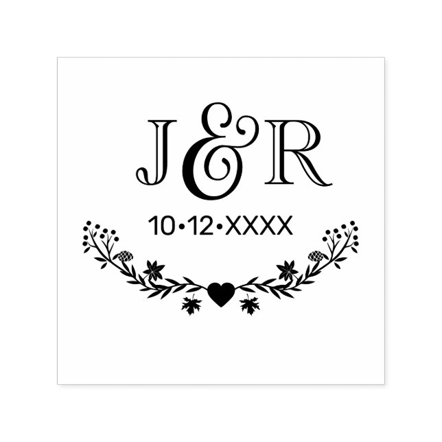 Botanical Ampersand Couple 2 Initial Monogm Date C Self-inking Stamp (Design)
