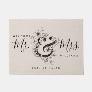 Botanical Ampersand Newlywed Mr. & Mrs. Name Est. Doormat