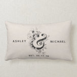 Botanical Ampersand  Newlywed Name Date Linen Lumbar Pillow<br><div class="desc">Personalized Botanical Ampersand Newlywed Name Date Linen Lumbar Pillow Design by Anastasia Surridge, copyright 2018. Available at www.zazzle.com/anastasia_designs. Beautiful rustic chic personalized dove grey linen background (printed photo effect), customizable with bride and groom names in black modern sans serif font and wedding date. Great trendy, beautiful accessory for your bedroom,...</div>