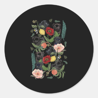 botanical and black pug t- by huebucket classic round sticker