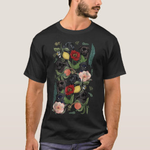 Botanical And Black Pug T- By Huebucket Classic T- T-Shirt