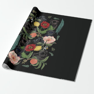 botanical and black pug t- by huebucket wrapping paper