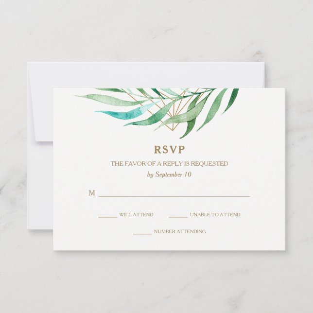 Botanical and Copper Geometric Wedding RSVP (Front)