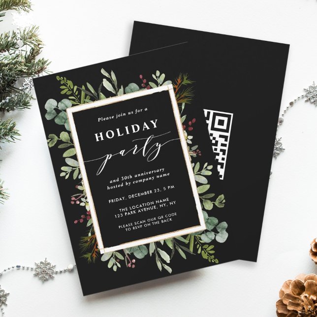 Botanical Anniversary Holiday Party with QR Code Invitation (Creator Uploaded)