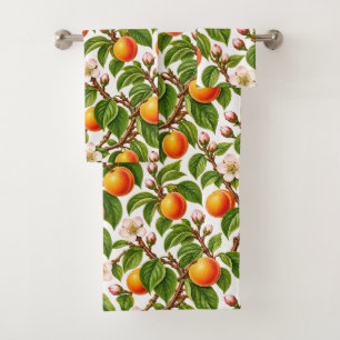 Botanical Apricots and Spring Blossoms Bath Towel Set