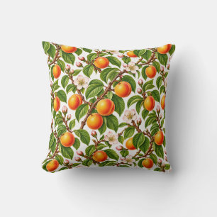 Botanical Apricots and Spring Blossoms Throw Pillow