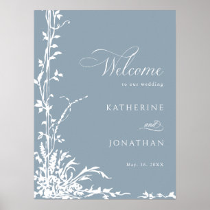 Botanical Arch Garden Dusty Blue Wedding Welcome Poster