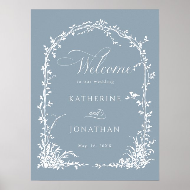 Botanical Arch Garden Wedding Dusty Blue Welcome  Poster (Front)