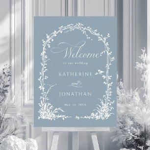 Botanical Arch Garden Wedding Dusty Blue Welcome  Poster