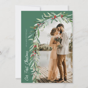 botanical arch holiday wedding announcement