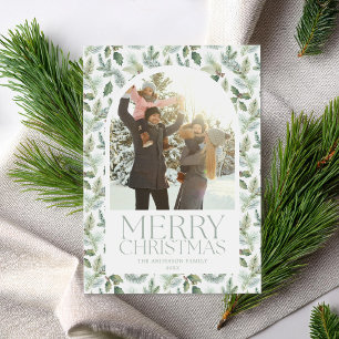Botanical Arch Photo Frame Merry Christmas Holiday Card