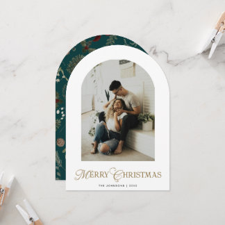 Botanical Arch Photo Green Christmas Holiday Card