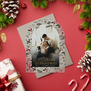 Botanical Arch Photo Merry Christmas Holiday Card Acrylic Invitations