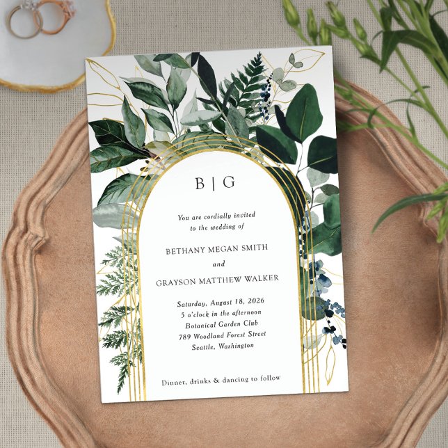 Botanical arched modern garden wedding invitation (Creator Uploaded)