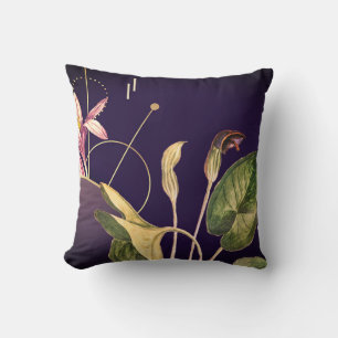 Botanical Arisarum Abstract Linear   Eggplant Throw Pillow